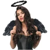 zestaw mroczny aniol skrzydla z aureola czarny