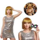 zlota peruka na karnawal i sylwestra dodatek do stroju na nowy rok blyszczaca