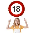 balon dekoracja na 18 urodziny jak znak drogowy czerwona obwodka osiemnastka ograniczenie