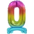 balon foliowy cyfra 0 stojaca teczowy godan 15 dgt