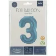 balon foliowy cyfra 3 metaliczny mat niebieski pastelowy folat 34 dgt
