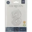 balon foliowy cyfra 8 metaliczny mat bialy folat 34 dgt