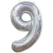 balon foliowy cyfra 9 holograficzna srebrny partypal 40 dgt
