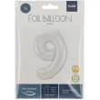 balon foliowy cyfra 9 metaliczny mat bialy folat 34 dgt