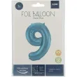 balon foliowy cyfra 9 metaliczny mat niebieski pastelowy folat 34 dgt