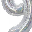 balon foliowy cyfra 9 stojaca srebrny holograficzny godan 28 dgt