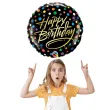 balon foliowy happy birthday groszki czarny qualatex 18 rnd