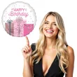 balon foliowy happy birthday prezenty dekoracja na urodziny bialo rozowy 18 rnd