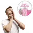 balon foliowy happy birthday prezenty dekoracja na urodziny bialo rozowy 18 rnd