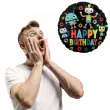 balon foliowy happy birthday roboty dekoracja na urodziny czarny 18 rnd