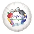 balon foliowy super nauczyciel bialy 18 rnd