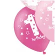 balony 1 birthday urodziny bialo rozowe partypal 12 6 szt