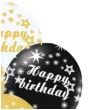 balony happy birthday bialo zloto czarne partypal 12 6 szt