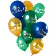 balony happy birthday green gold mix folat 12 12 szt