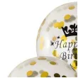 balony happy birthday ze zlotym konfetti transparentne czakos 3 szt