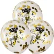 balony happy birthday ze zlotym konfetti transparentne czakos 3 szt