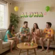 baner aloha z monstera i flamingiem rozowo zielona 1 5 m