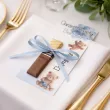 bileciki merci personalizowane podziekowania dla gosci na chrzest swiety chlopca niebieski mis
