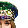 czapka z daszkiem i okularami na karnawal dodatek do stroju steampunk cekiny