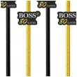 dekoracja do napojow na urodziny slomki papierowe bosski 80 latek czarno zlote 6 szt