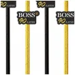dekoracja do napojow na urodziny slomki papierowe bosski 90 latek czarno zlote 6 szt