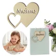dekoracja do prezentu na dzien matki zawieszka drewniana podwojne serce mama 101x84 mm