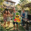 dekoracja do przyklejenia na okno drzwi hawajskie party ananas wakacje lato aloha kwiaty