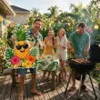 dekoracja do przyklejenia na okno drzwi hawajskie party ananas wakacje lato aloha kwiaty