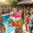 dekoracja do przyklejenia na okno drzwi hawajskie party flaming wakacje lato aloha kwiaty