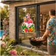 dekoracja do przyklejenia na okno drzwi hawajskie party flaming wakacje lato aloha kwiaty