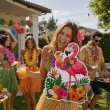 dekoracja do przyklejenia na okno drzwi hawajskie party flaming wakacje lato aloha kwiaty