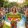 dekoracja do przyklejenia na okno drzwi hawajskie party kwiaty i owoce wakacje lato aloha