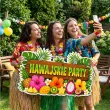 dekoracja do przyklejenia na okno drzwi hawajskie party kwiaty i owoce wakacje lato aloha