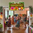 dekoracja do przyklejenia na okno drzwi hawajskie party kwiaty i owoce wakacje lato aloha