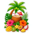 dekoracja do przyklejenia na okno drzwi hawajskie party palma i kokos wakacje lato aloha kwiaty