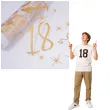 dekoracja na 18 urodziny organza bieznik na stol na 18 urodziny bialy zloty 275 x 28 cm