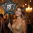 dekoracja na 18 urodziny osiemnastke balon foliowy gwiazda glamour czarny 18 str