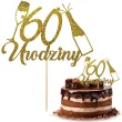 dekoracja na 60 urodziny topper papierowy szampanskie urodziny zloty brokat 15 x 19 cm