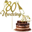 dekoracja na 80 urodziny topper papierowy szampanskie urodziny zloty brokat 15 x 19 cm