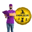 dekoracja na andrzejki balon foliowy kapelusz czarownicy i czarne koty zloty 18 rnd
