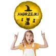dekoracja na andrzejki balon foliowy kapelusz czarownicy i czarne koty zloty 18 rnd
