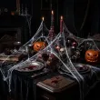 dekoracja na andrzejki sztuczna pajeczyna i 2 pajaki nylonowa halloween ozdoba biala 60 g