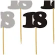 dekoracja na babeczki muffinki i koreczki pikery na 18 urodziny srebrno czarne 6 szt