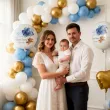 dekoracja na chrzest swiety chlopca personalizowany balon foliowy niebieski mis 18 rnd