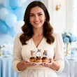 dekoracja na chrzest swiety chlopca pikery na muffinki niebieski mis szpilki na babeczki 6 szt