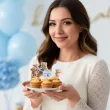 dekoracja na chrzest swiety chlopca pikery na muffinki niebieski mis szpilki na babeczki 6 szt