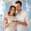 dekoracja na chrzest swiety chlopca pikery na muffinki niebieski mis szpilki na babeczki 6 szt