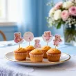 dekoracja na chrzest swiety dziewczynki pikery na muffinki rozowy mis szpilki na babeczki 6 szt