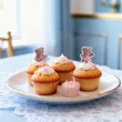 dekoracja na chrzest swiety dziewczynki pikery na muffinki rozowy mis szpilki na babeczki 6 szt