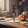 dekoracja na halloween drewniana figurka kosciotrup do postawienia 15 cm